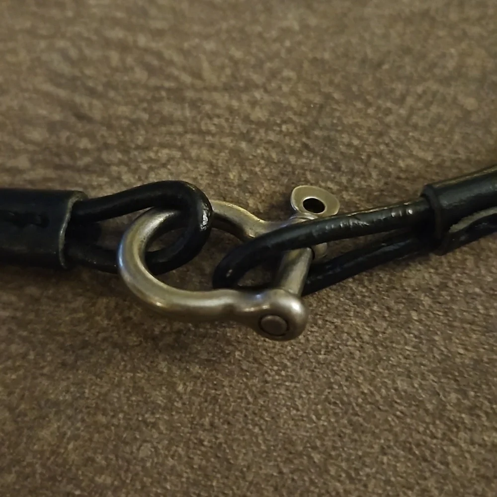 Black Leather Boat Anchor Nautical Screw Pin Shackle Choker Viking Necklace